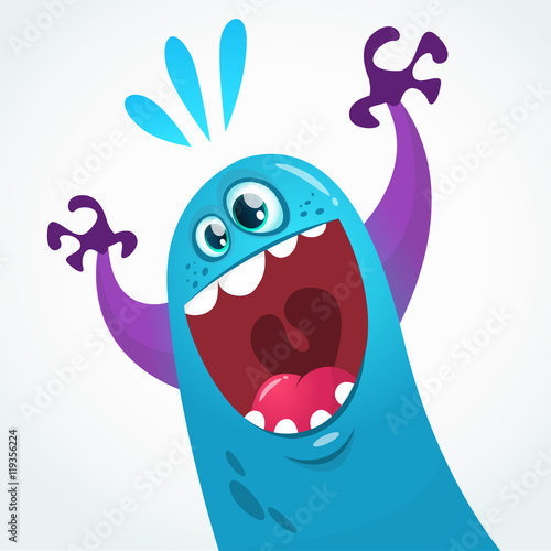 Cute cartoon monster dragon. Vector  character. Excited monster for party decoration