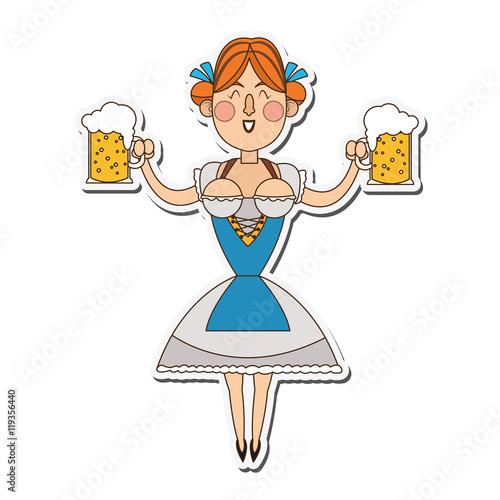 flat design bavarian woman with beer icon vector illustration