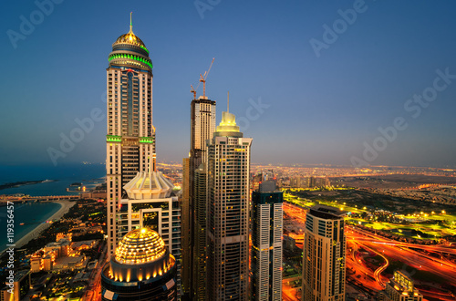 Photography Majestic colorful dubai marina skyline during sunset