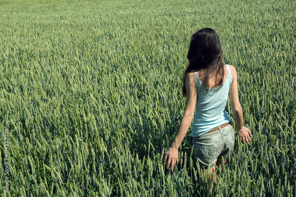 girl in the unripe green wheat field girl in the unripe green wheat field
