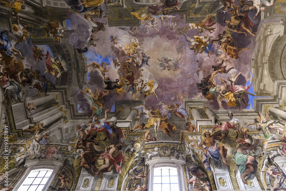 Frescoes of Andrea Pozzo on sant Ignazio church ceilings, Rome, Ital Frescoes of Andrea Pozzo on sant Ignazio church ceilings, Rome, Ital