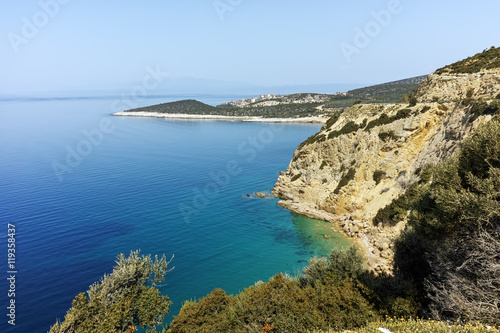 Seascape with blue waters in Thassos island, East Macedonia and Thrace, Greece 