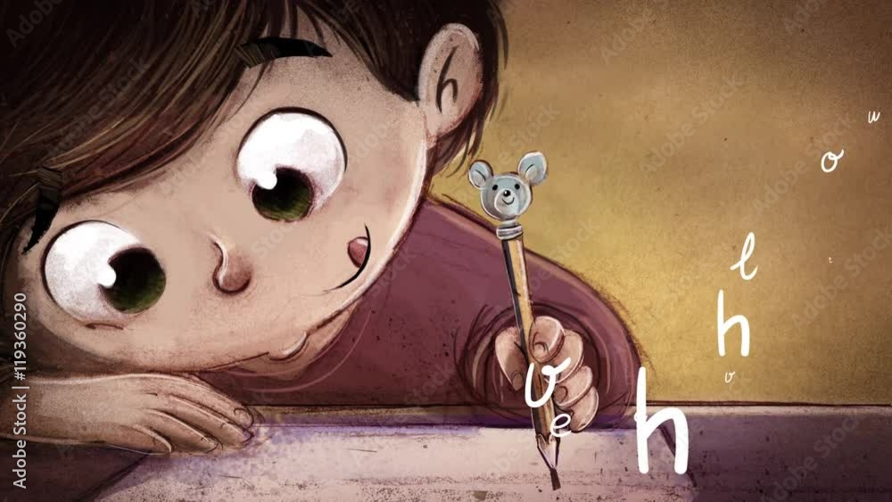 Niño escribiendo en un papel con lapiz