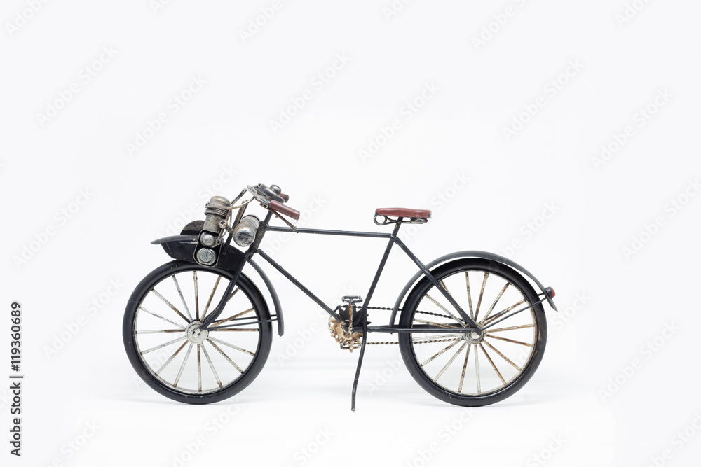 Hand made black bicycle model isolated on white background