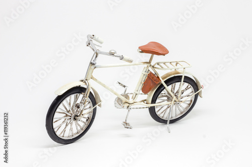 Hand made white bicycle model isolated on white background