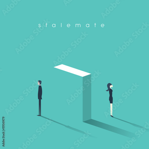 Business concept of conflict between workers at work. Gender difference and confrontation symbol in communication.