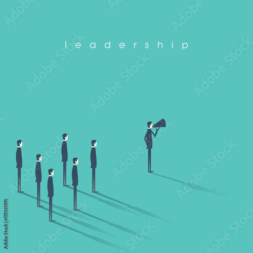 Business leadership concept vector illustration with businessman speaking on megaphone and followers.