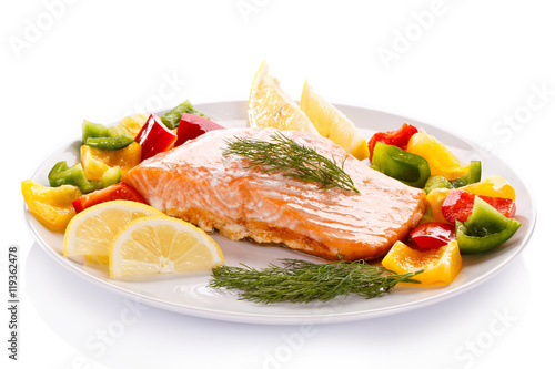Roasted salmon and vegetables