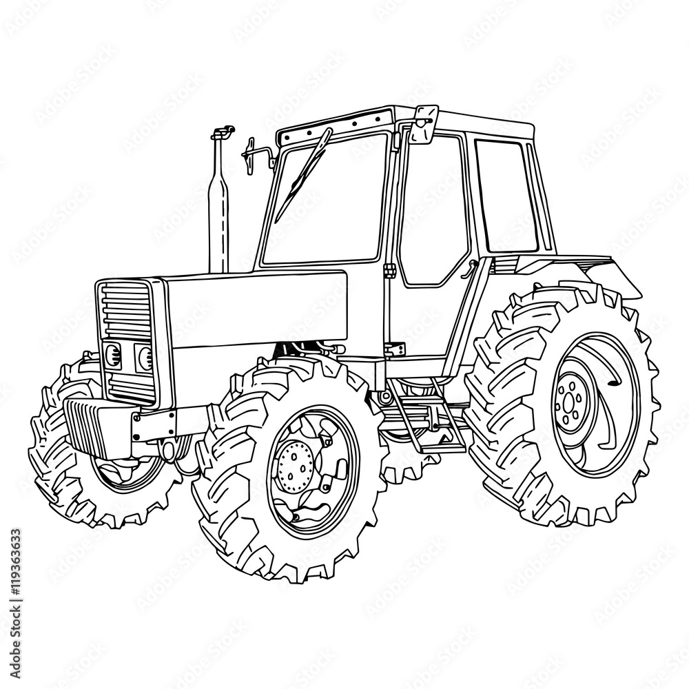 Obraz premium illustration vector doodle hand drawn of a tractor isolated 