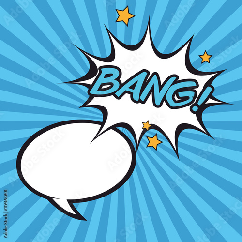 bubble bang pop art retro cartoon icon. Colorful design striped background. Vector illustration