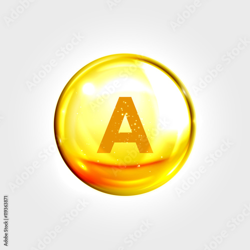 Vitamin A gold icon. Retinol drop pill capsule