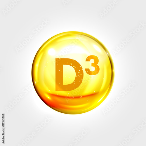 Vitamin D3 gold icon. Cholecalciferol pill capsule