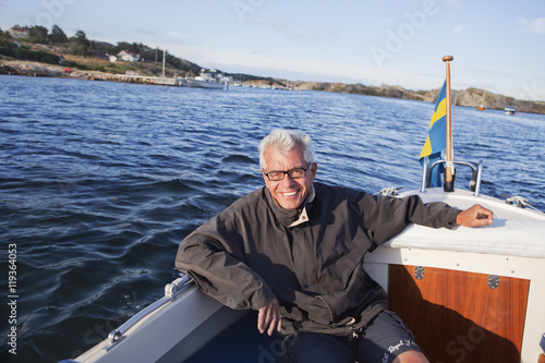 Senior man on sea, Grundsund, Bohuslan, Sweden photo