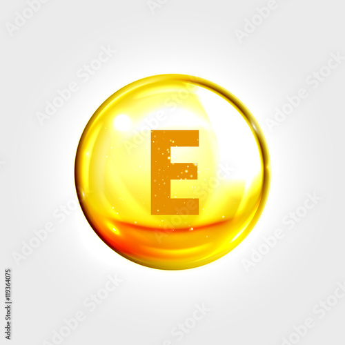 Vitamin E gold icon. Tocopherol pill capsule