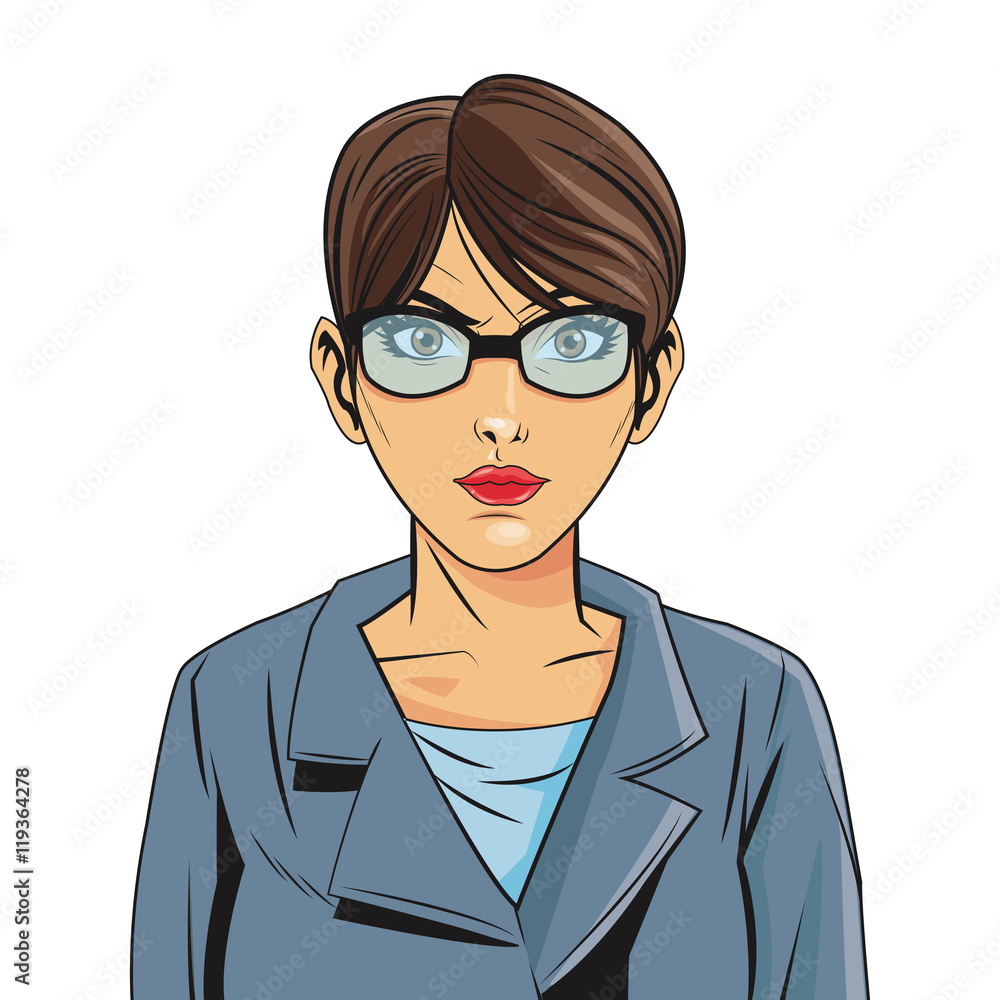 woman female girl glasses jacket cartoon pop art comic retro icon. Colorful and isolated design. Vector illustration woman female girl glasses jacket cartoon pop art comic retro icon. Colorful and isolated design. Vector illustration