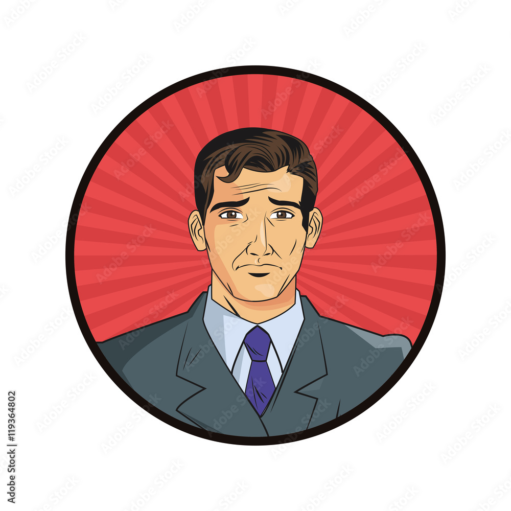 Businessman Man Male Suit Cartoon Pop Art Comic Retro Icon Colorful And Circle With Striped 7229