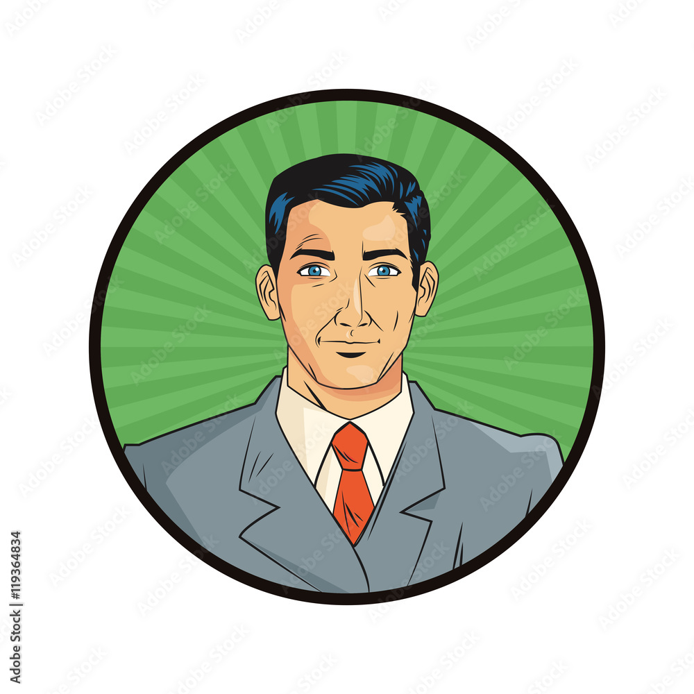 businessman man male suit cartoon pop art comic retro icon. Colorful