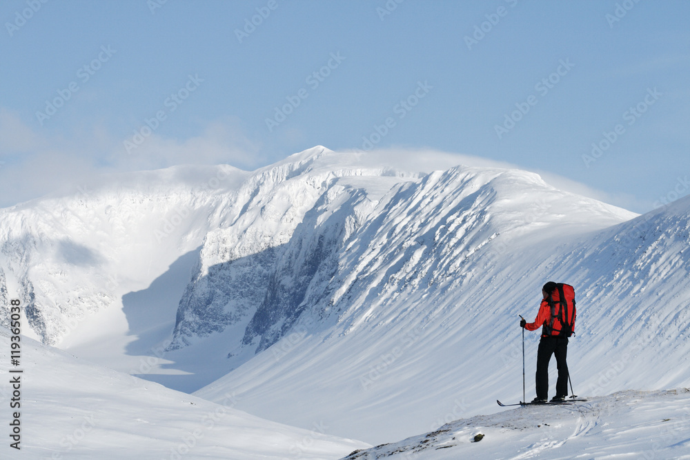 Person skiing, Kebnekaise, Lapland, Sweden Person skiing, Kebnekaise, Lapland, Sweden