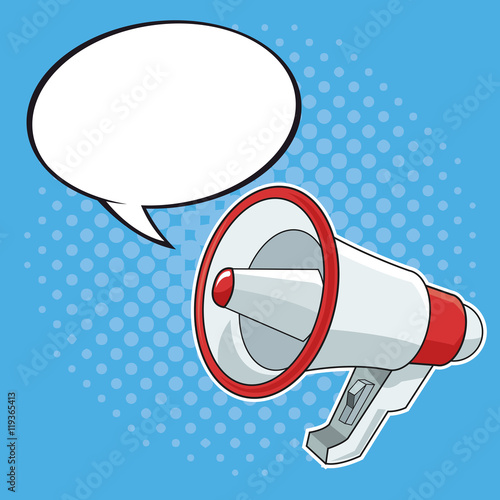 bubble speach message megaphone cartoon pop art comic retro communication icon. Colorful design. Vector illustration