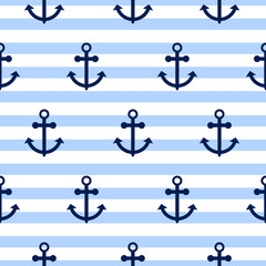 Wandcirkels Zee patronen Maritieme ankers op blauwe strepen  © YoPixArt
