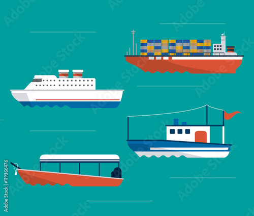 boat ship sea ocen transportation icon. Colorful and flat design. Blue background. Vector illustration