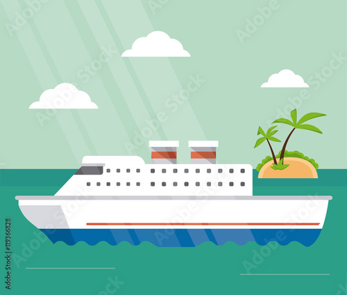 boat cloud island ship sea ocen transportation icon. Colorful and flat design. Green landscape background. Vector illustration