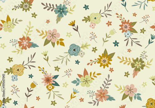 Colorful autumn floral seamless pattern. Hand drawn vector illustration. 