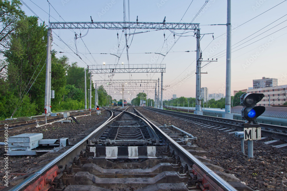 Fototapeta premium railroad tracks in the summer evening