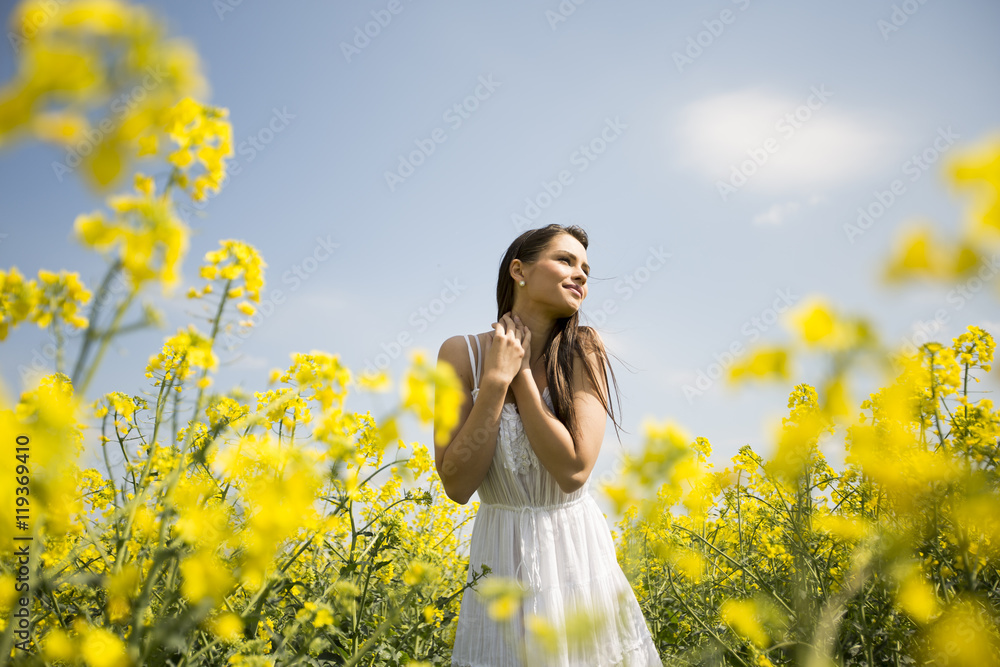 Young woman in the spring field Young woman in the spring field