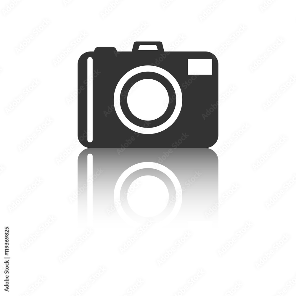 Camera icon with reflection effect on white background. Flat vector illustration. Camera icon with reflection effect on white background. Flat vector illustration.