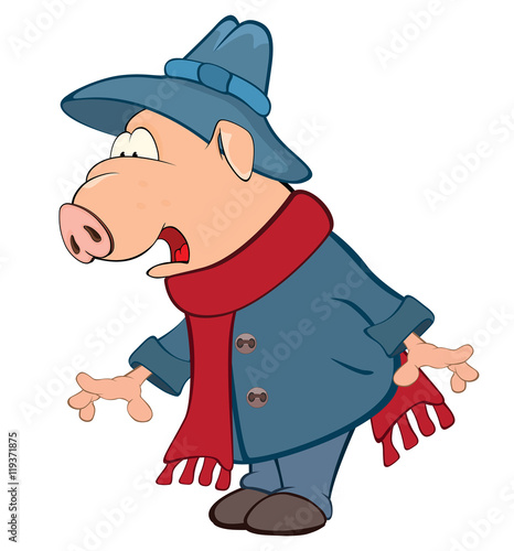 Illustration of a Cute Pig. Cartoon Character