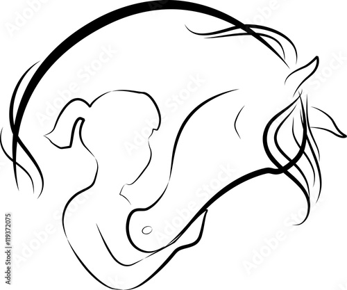 Vector illustration of Horse and girl friendship, logo