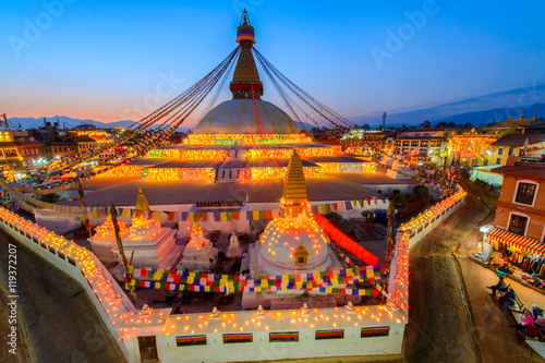 Beautiful of boudhanath stupa in twilight time at Kathmandu Nepal photo