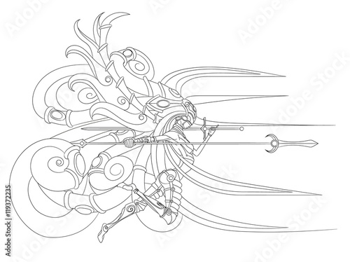 flying on the wings of the Valkyrie with spear and sword photo