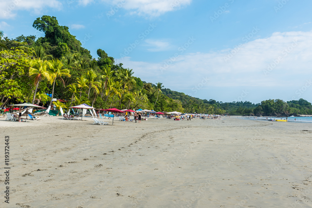 Parasol with chairs at Playa Espadilla at Manuel Antonio Park - Costa Rica