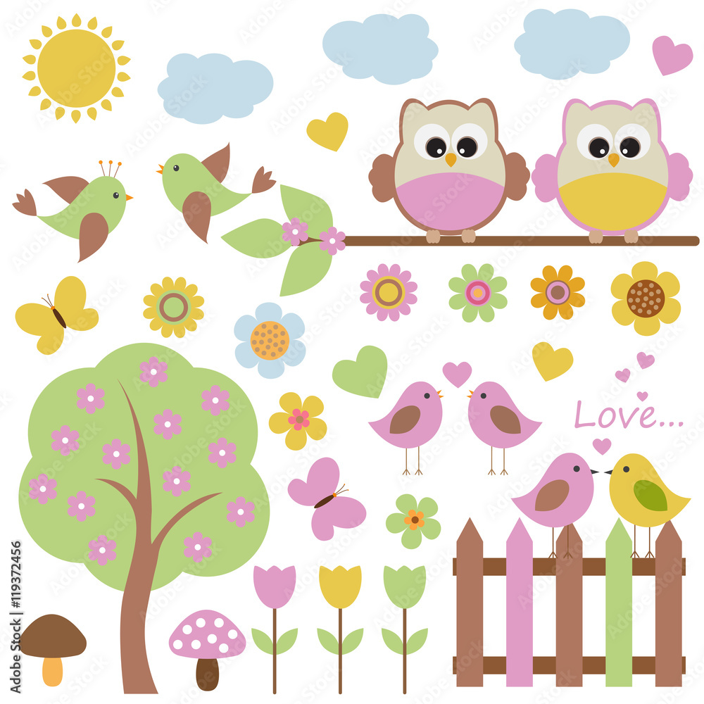Obraz premium Vector set with birds.