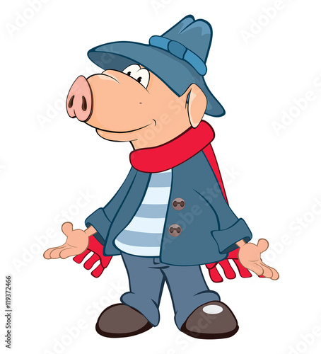  Illustration of a Cute Pig. Cartoon Character