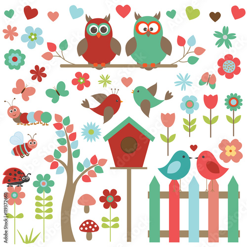 Vector set of nature-themed and birds.