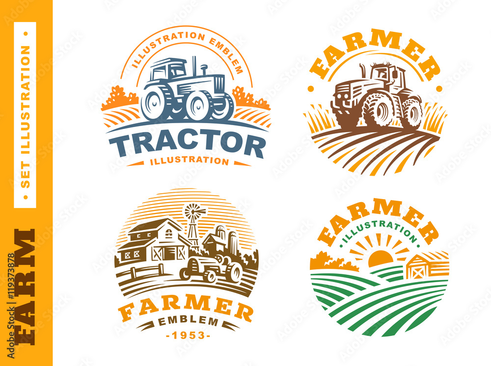 Set Illustration farm logo on dark background Stock Vector | Adobe Stock