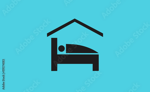 Vector bed symbol with person lawn on it with roof