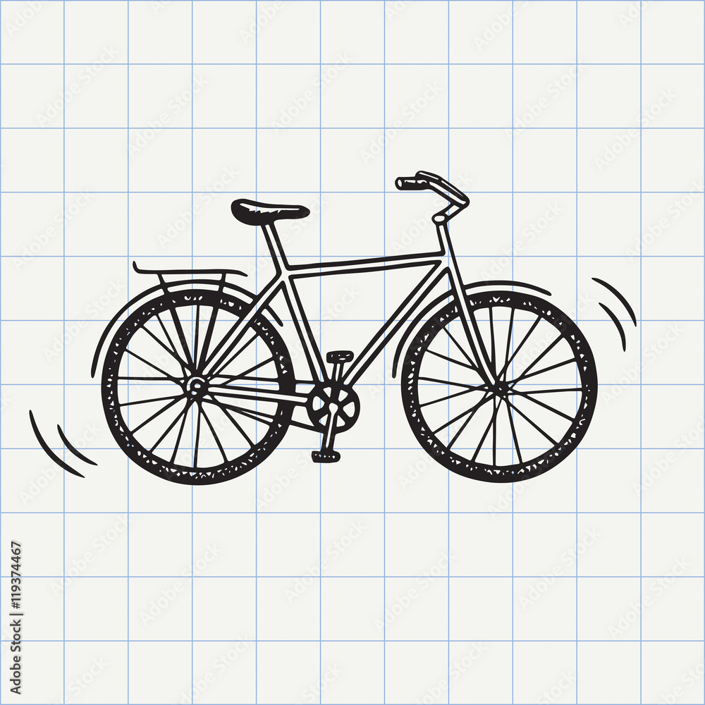 Fototapeta premium Bike doodle icon. Hand drawn sketch in vector