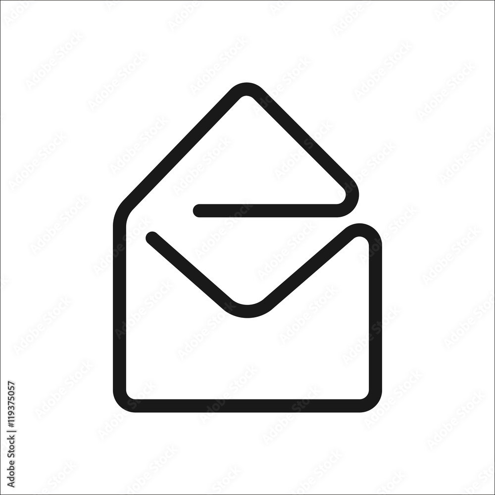 Opened envelope or message sign one line icon on background Opened envelope or message sign one line icon on background