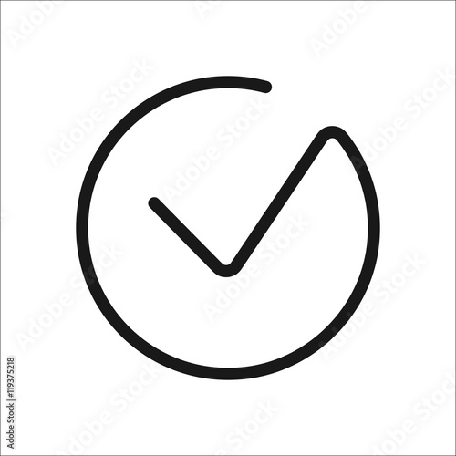 Check mark or Tick Okay Accept Valid sign one line icon on background