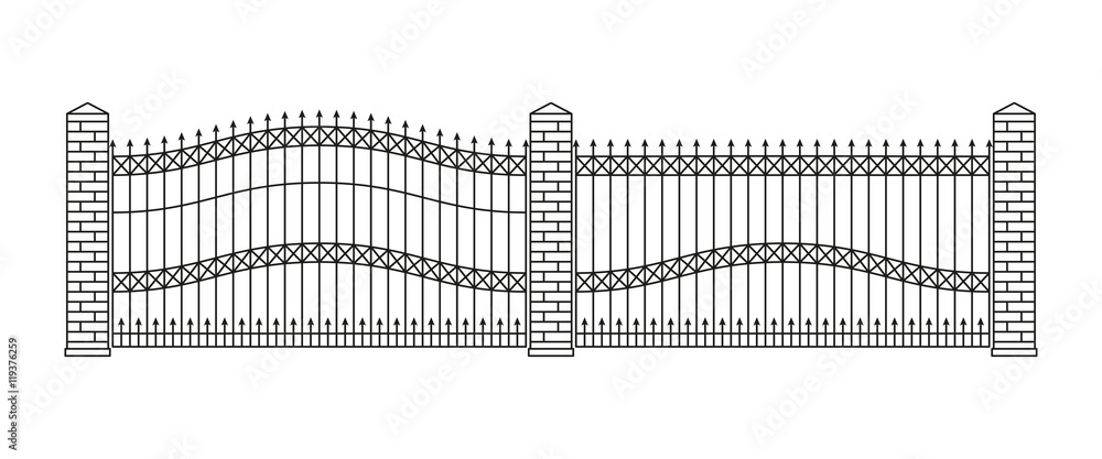 Forged gates and fences set. Linear design. Vector outline illustration ...