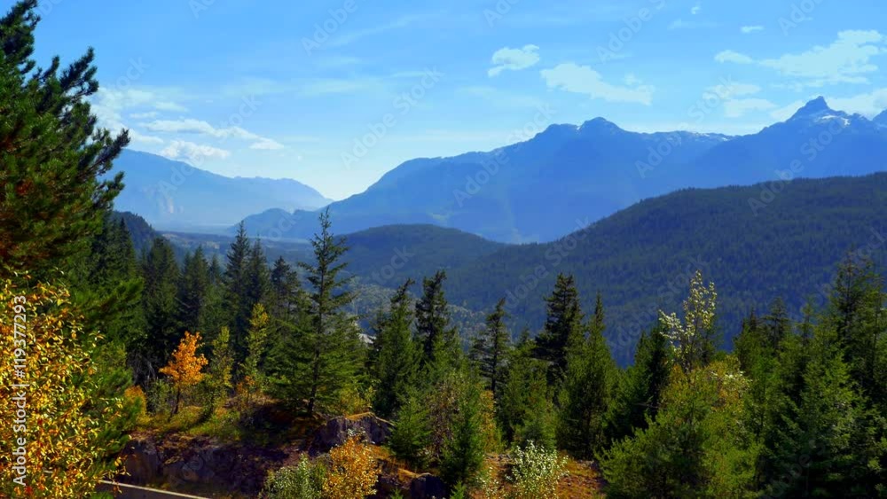 4K Beautiful Panorama Mountain Range Landscape, Fir and Pine Trees, Blue Peaks 4K Beautiful Panorama Mountain Range Landscape, Fir and Pine Trees, Blue Peaks