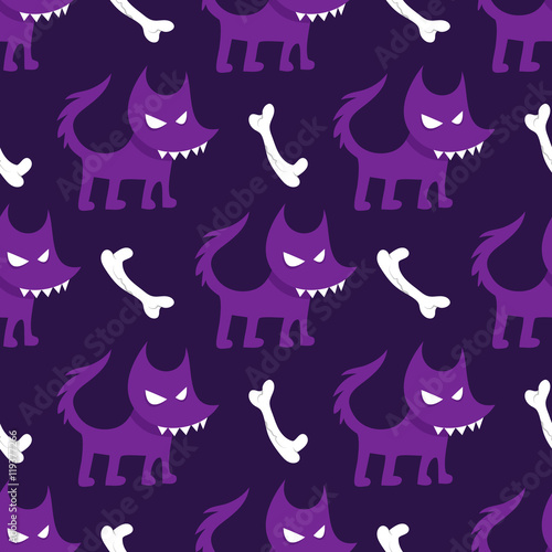 Seamless pattern halloween hounds of hell and bones