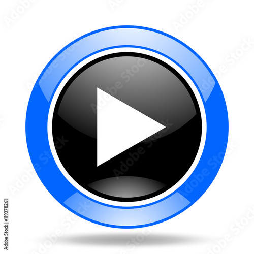 Free Download play blue and black web glossy round icon - GFXLoad
