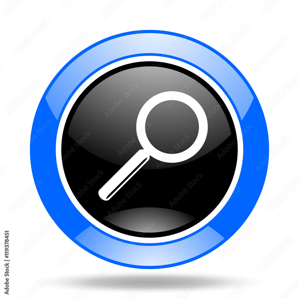 search blue and black web glossy round icon