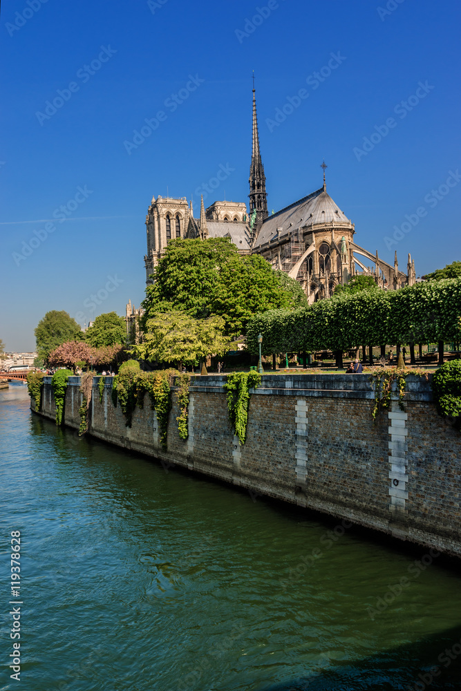 Naklejka premium Roman Catholic Cathedral Notre Dame de Paris at Sunset Paris.