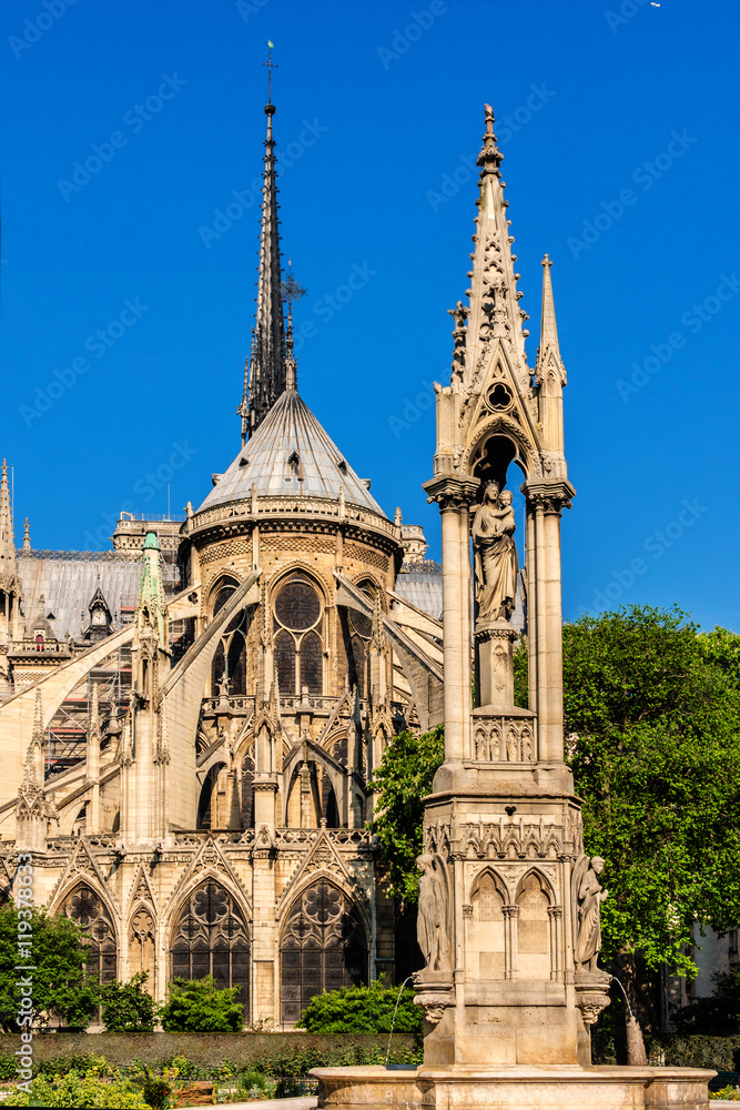 Roman Catholic Cathedral Notre Dame de Paris at Sunset Paris.